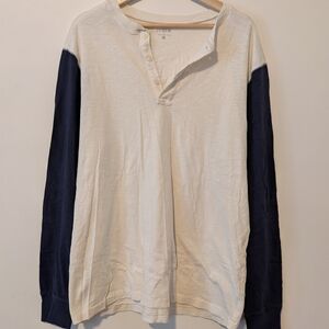 J. Crew Men's Cream and Navy Long Sleeve Henley